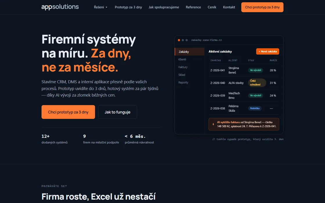 Náhled úvodní stránky webu AppSolutions