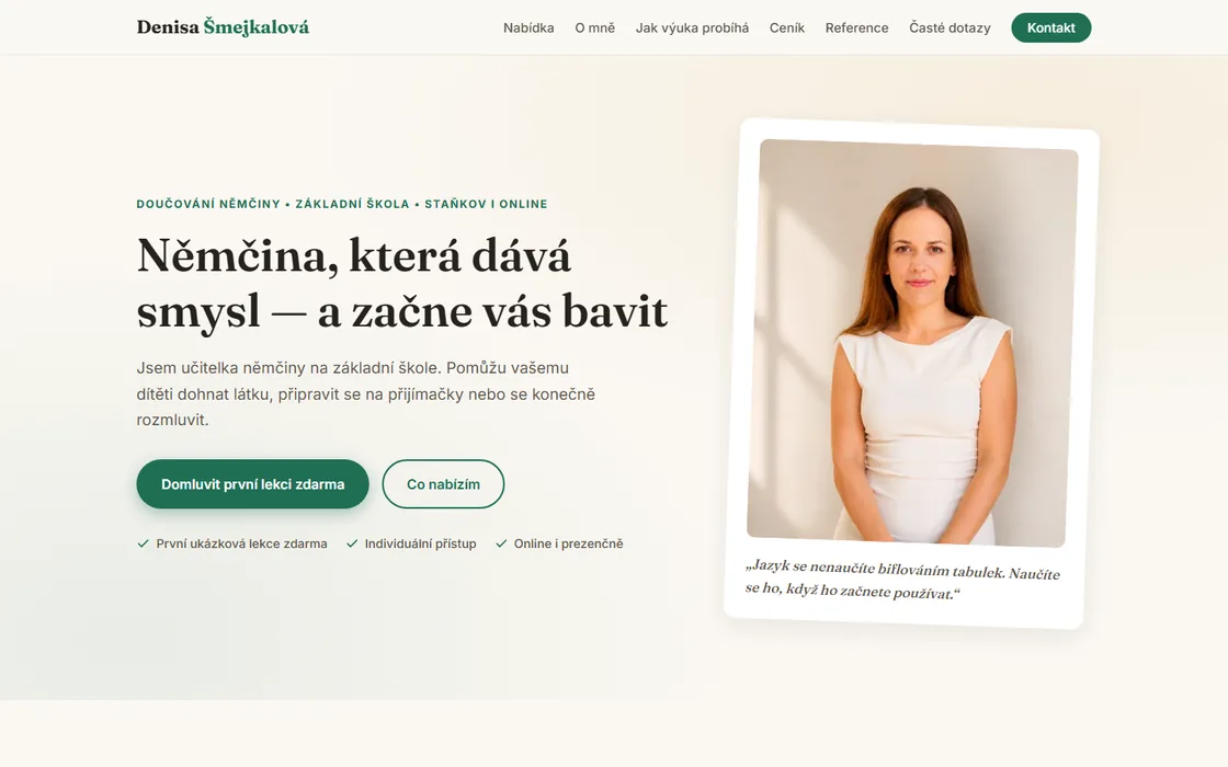Náhled úvodní stránky webu Denisy Šmejkalové