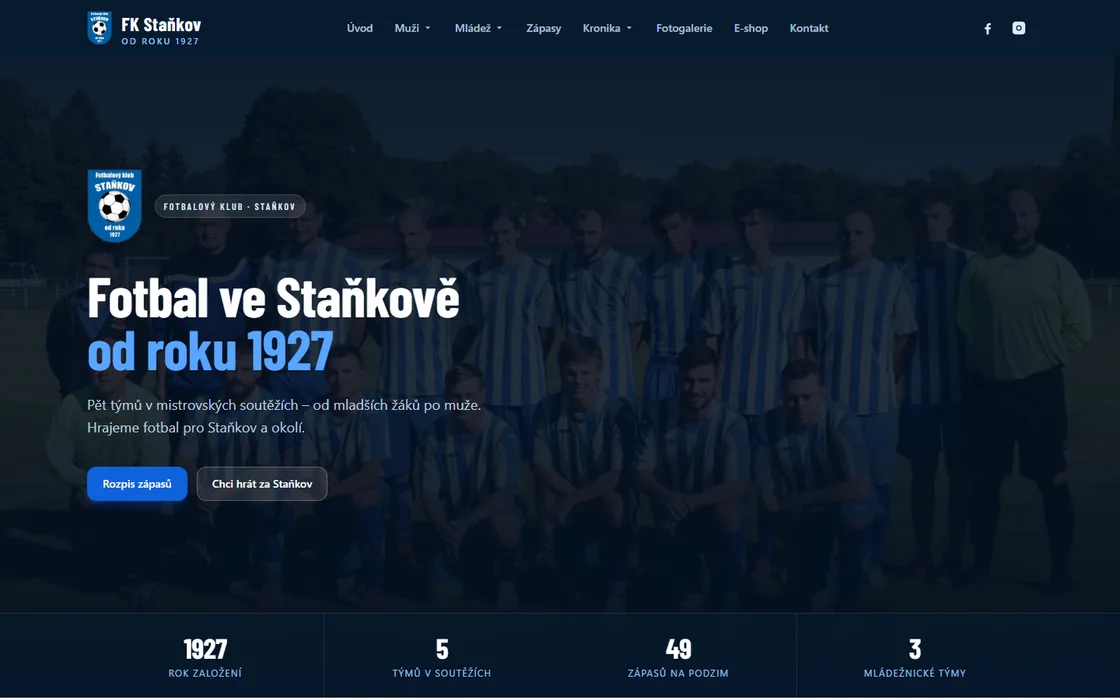 Náhled úvodní stránky webu FK Staňkov